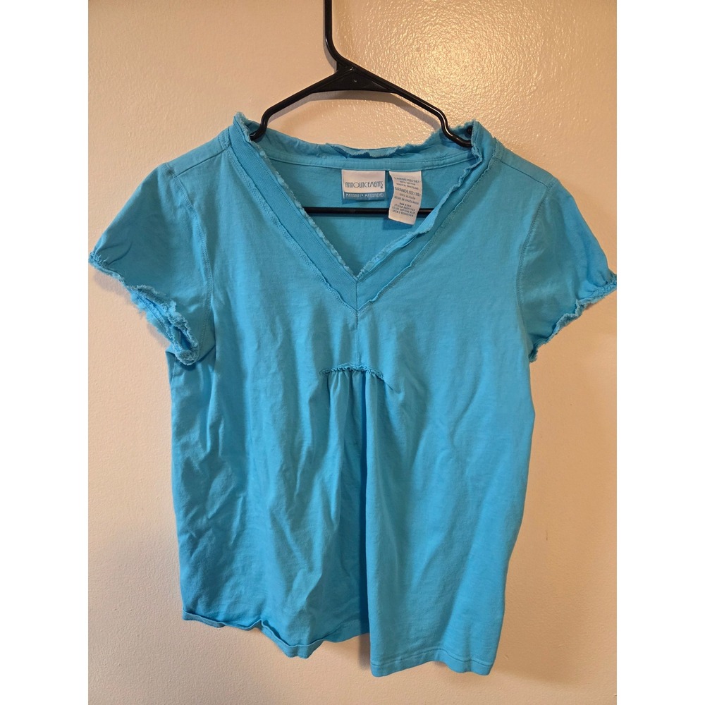 Announcements Maternity Shirt Large L 12/14 Neptune Blue Cotton Raw Edge V-Neck